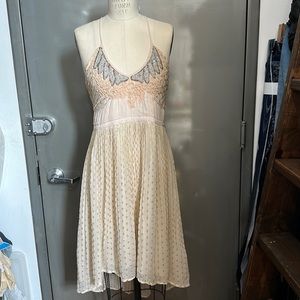 Cream beaded pleated high end gown